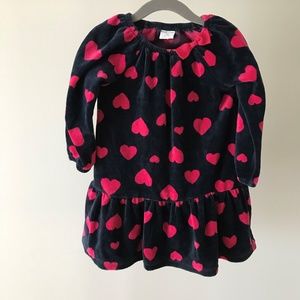 Polarn O. Pyret velvet blue dress with pink hearts
